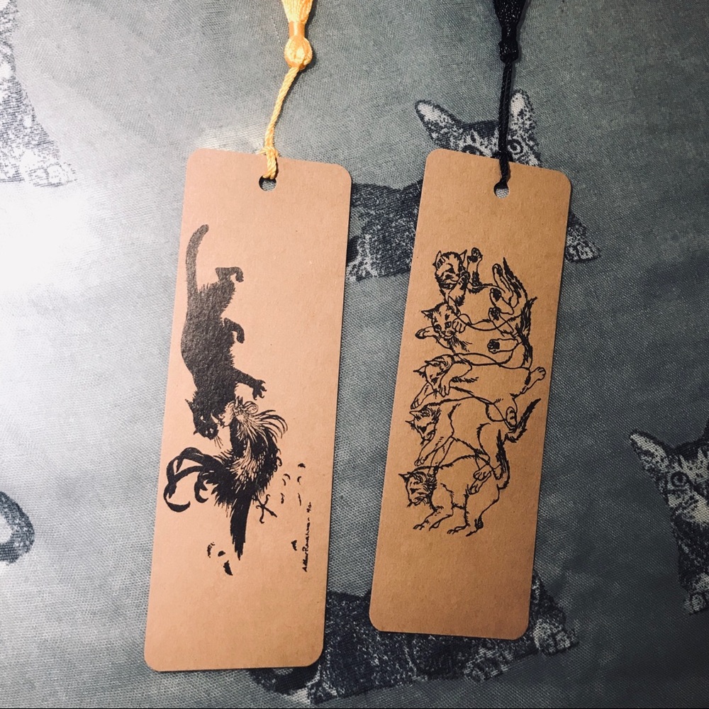 Handmade Letterpress Animal Bookmark Set – Vintage Folk Illustration (Set of 2)